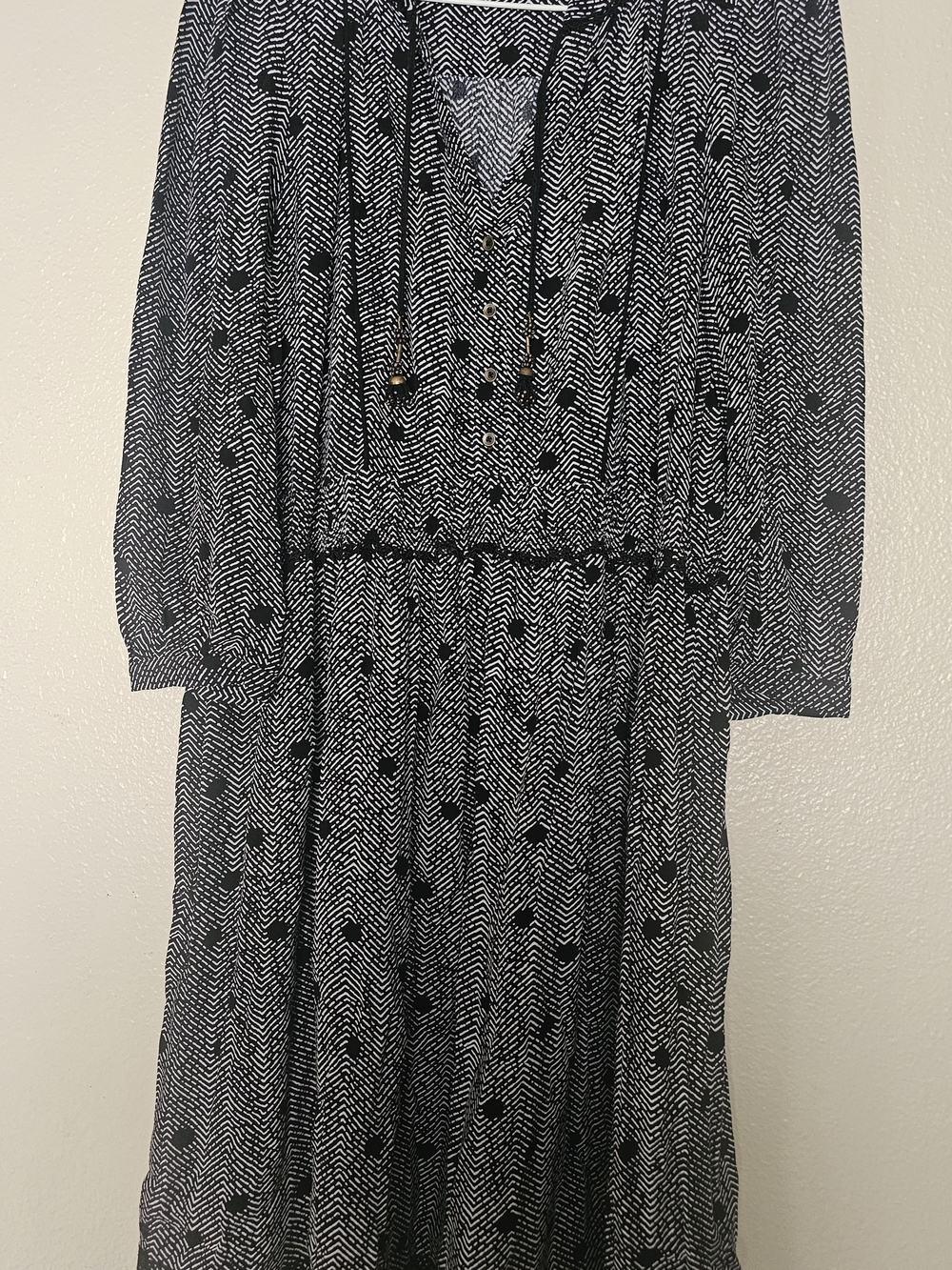 Maeve by Anthropologie Galen ChWomen's Black and White Printed Long Sleeve Dress
